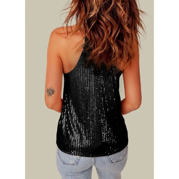 New Black Sequin Cami Camisole Tank Top - Picture 3 of 7